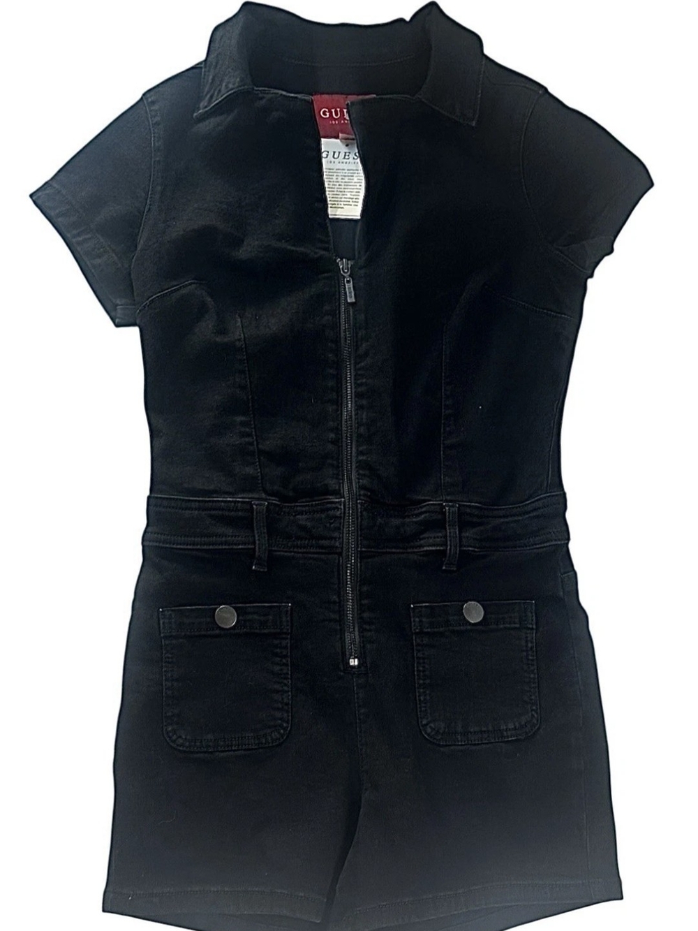 Guess Black Short-Sleeve Zip Romper One-Piece